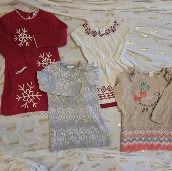 Toddler Girls Winter Sweater Dress Set - Red, White, Gray, Tan - Picture 1 of 2